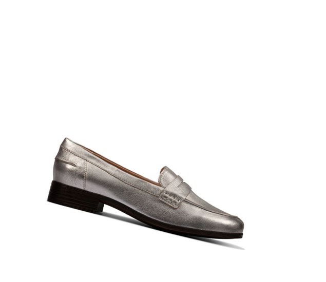 Loafers Clarks Hamble Cuero Mujer Plateadas Metal | FICA-83294