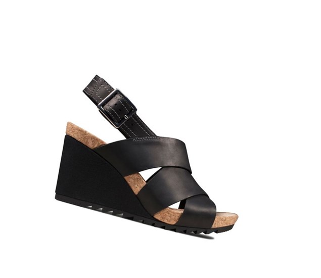 Sandalias Cuña Clarks Flex Sand Cuero Mujer Negras | XGEP-03726