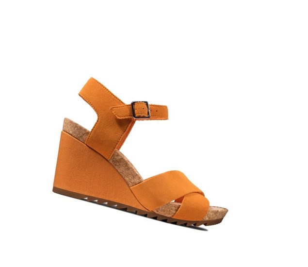 Sandalias Cuña Clarks Flex Sun Gamuza Mujer Naranjas | JBNX-42780