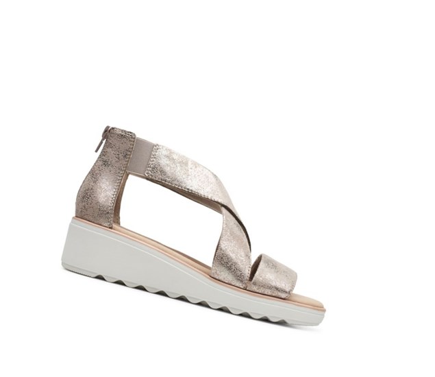 Sandalias Cuña Clarks Jillian Rise Mujer Plateadas Metal | MSDI-61398