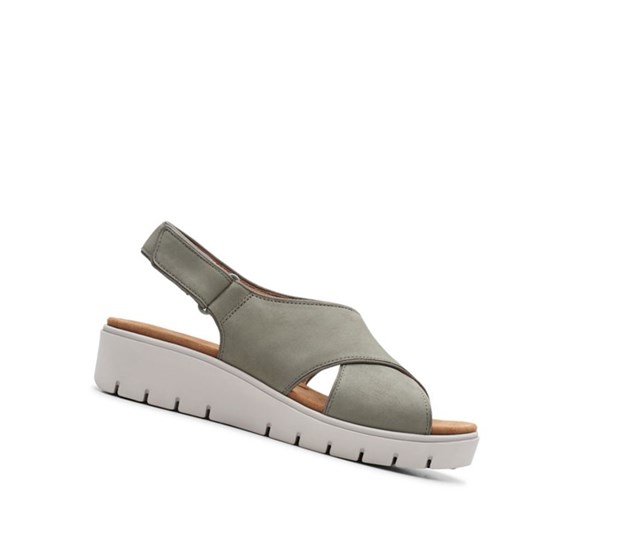 Sandalias Cuña Clarks Un Karely Sun Nubuck Gamuza Mujer Verde Oliva | EGAB-95017