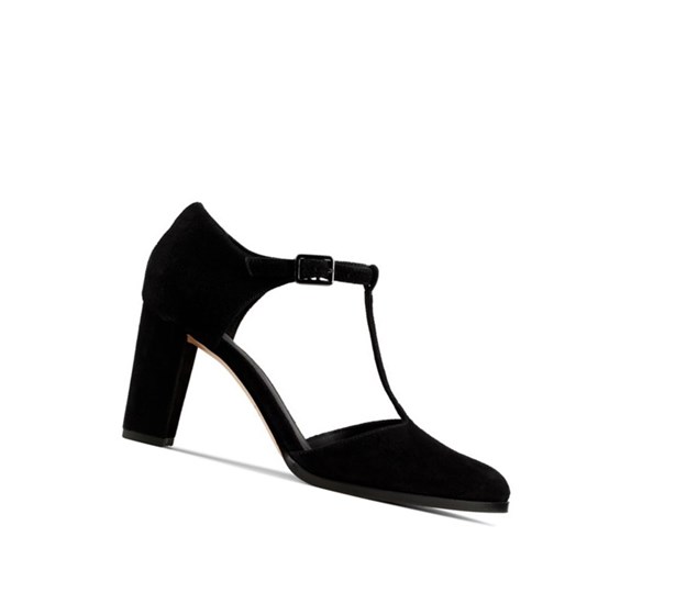 Tacones Clarks Kaylin 85 T Bar Gamuza Mujer Negras | WTZL-71854