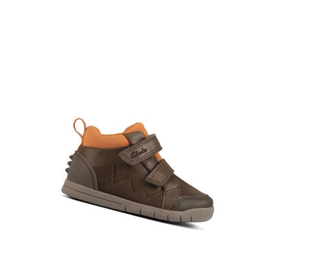 Zapatillas Para Caminar Clarks Rex Park Cuero Niño Kaki | PGRK-23906