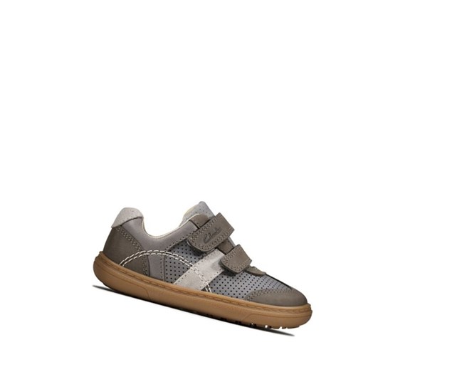 Zapatos Piel Clarks Flash Metra Cuero Niño Gris Oscuro | EWKI-29841