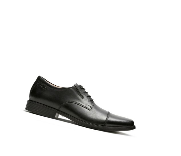 Zapatos Piel Clarks Tilden Cap Cuero Anchos Fit Hombre Negras | UONP-30427