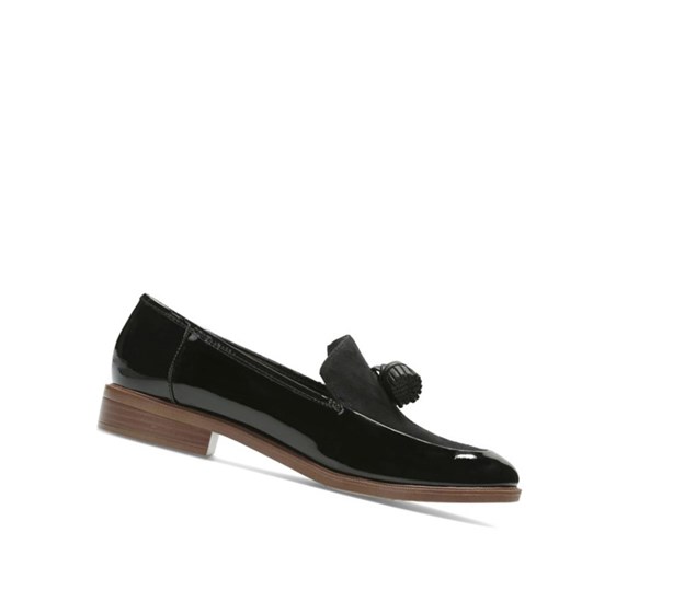 Zapatos Slip On Clarks Taylor Spring Charol Gamuza Anchos Fit Mujer Negras | THBJ-64183