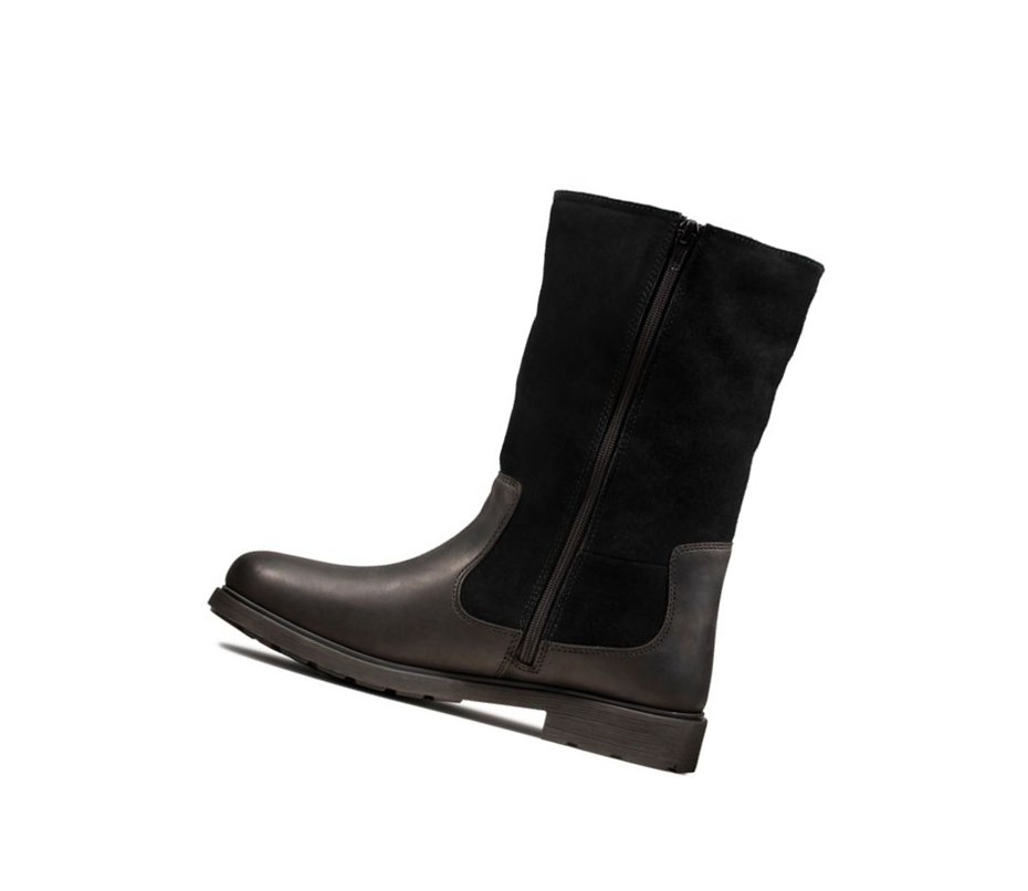 Botas Cuero Clarks Astrol Rise Cuero Niña Negras | VFDX-42589