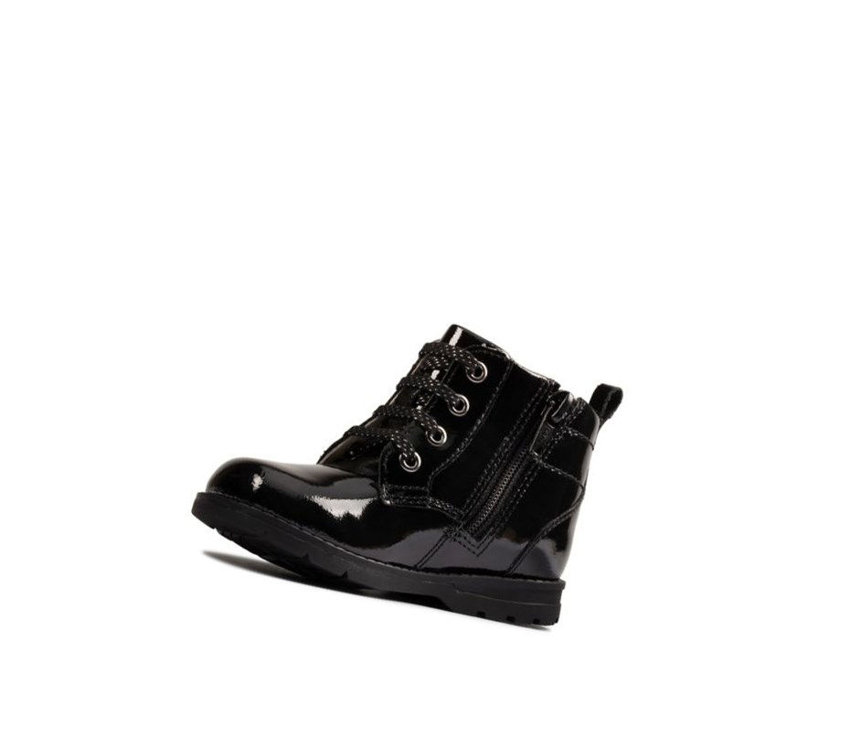 Botines Clarks Astrol Encaje Charol Textil Niña Negras | KXOB-65107