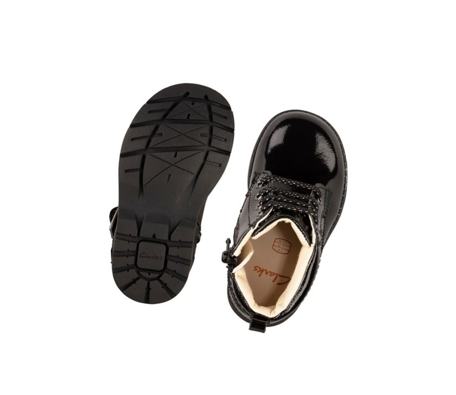 Botines Clarks Astrol Encaje Charol Textil Niña Negras | KXOB-65107