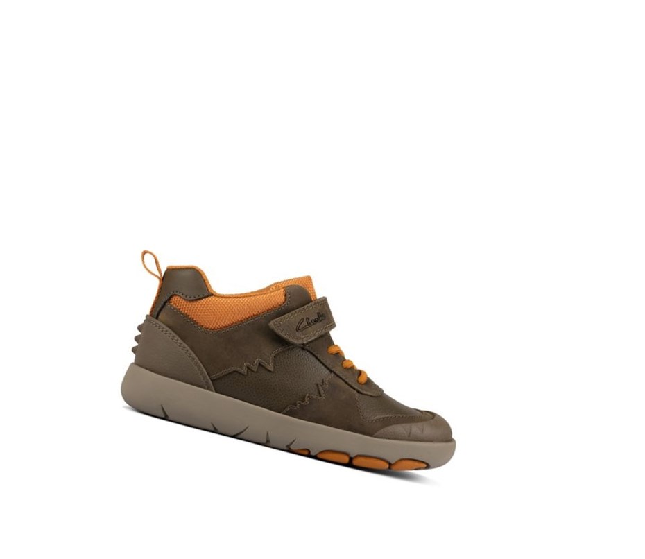 Botines Clarks Rex Park Cuero Niño Kaki | KQVE-17265