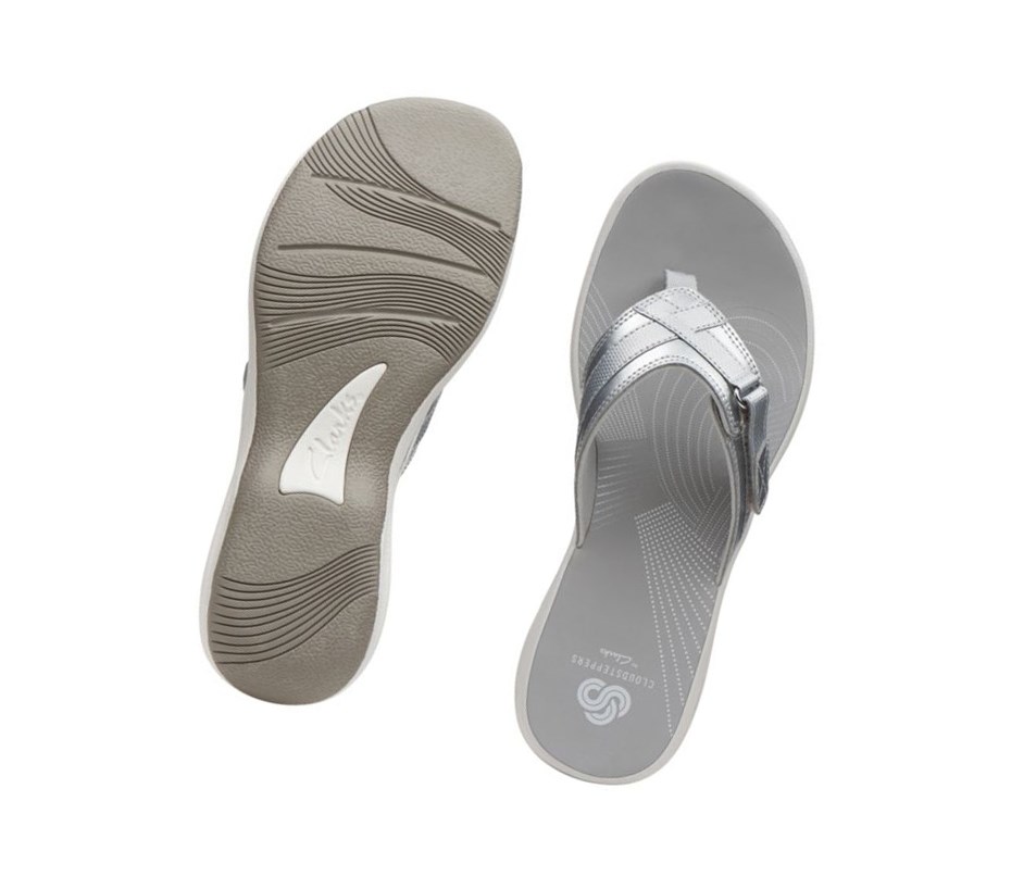 Chanclas Clarks Brinkley Sea Sintetico Mujer Plateadas | GLQK-25809