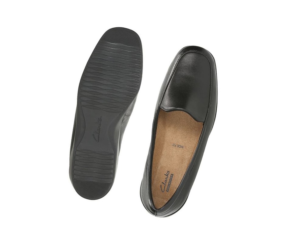 Loafers Clarks Georgia Cuero Anchos Fit Mujer Negras | DRKY-63175