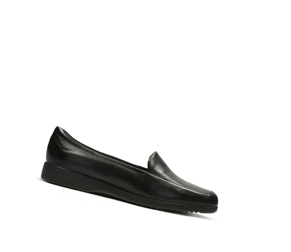 Loafers Clarks Georgia Cuero Anchos Fit Mujer Negras | DRKY-63175