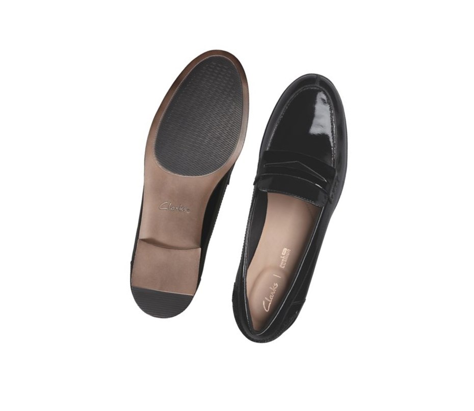 Loafers Clarks Hamble Charol Cuero Mujer Negras | BSQR-53794