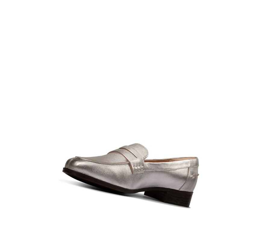 Loafers Clarks Hamble Cuero Mujer Plateadas Metal | FICA-83294