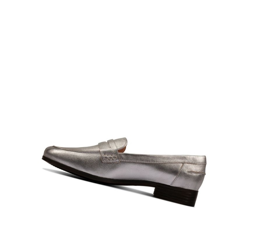 Loafers Clarks Hamble Cuero Mujer Plateadas Metal | FICA-83294