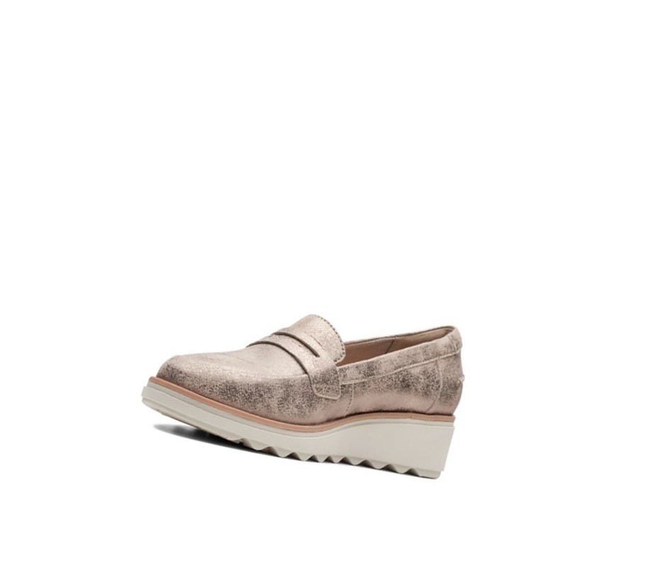 Loafers Clarks Sharon Ranch Gamuza Mujer Plateadas Metal | WMZX-78106