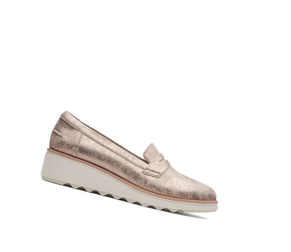 Loafers Clarks Sharon Ranch Gamuza Mujer Plateadas Metal | WMZX-78106