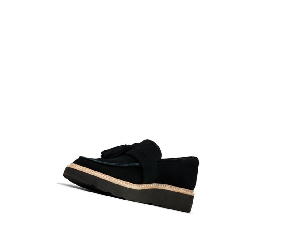 Loafers Clarks Trace Tassel Gamuza Mujer Negras | WJVK-13275