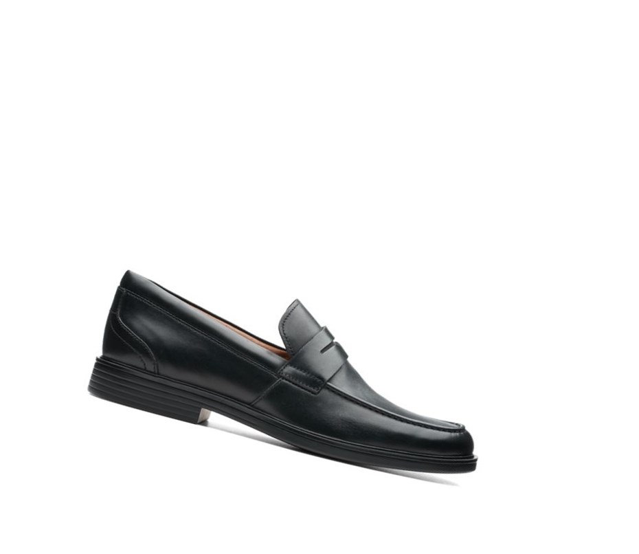 Loafers Clarks Un Aldric Step Cuero Hombre Negras | GSEV-16507