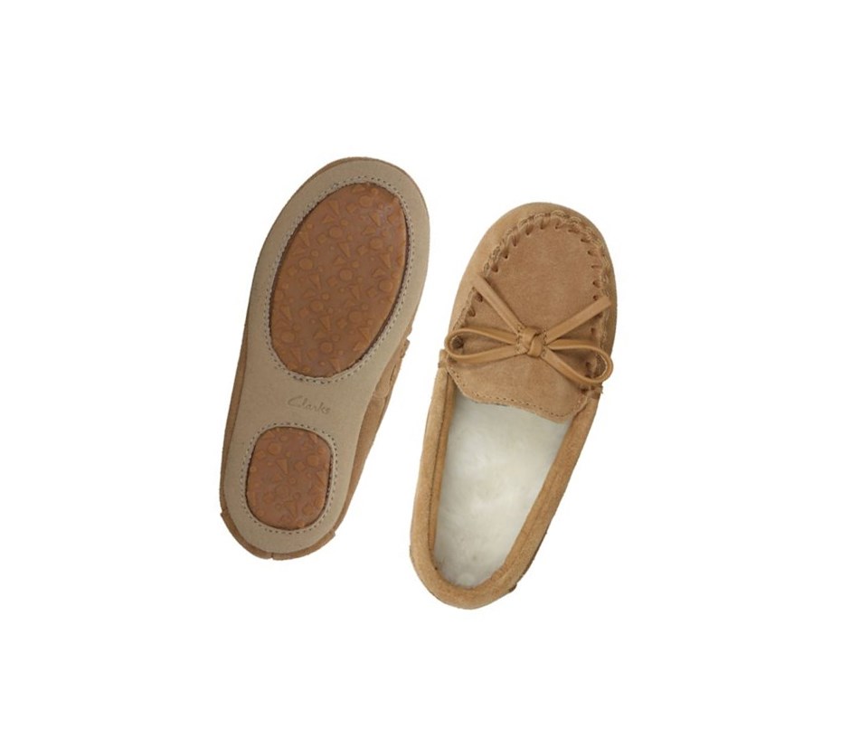 Pantuflas Clarks Crackling Flo Gamuza Niño Marrones | BQWT-54876