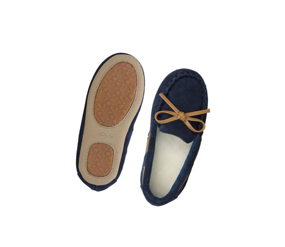 Pantuflas Clarks Crackling Flo Gamuza Niño Azul Marino | EZUH-29837