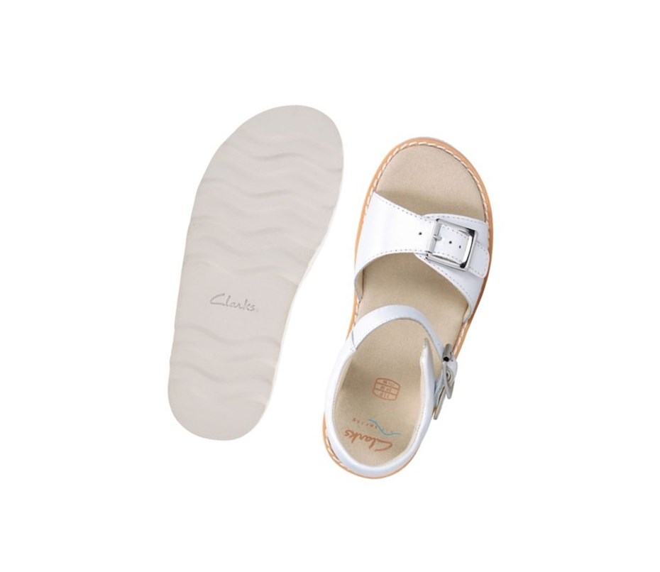 Sandalias Casuales Clarks Crown Bloom Cuero Niña Blancas | MRNF-42519