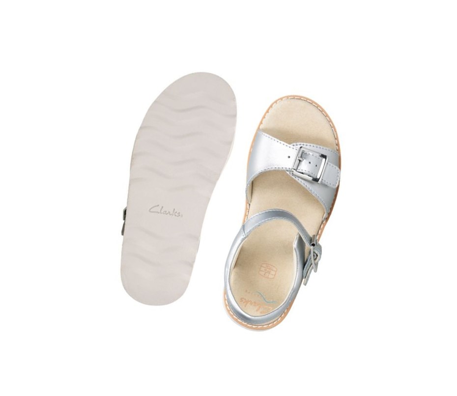 Sandalias Casuales Clarks Crown Bloom Cuero Niña Plateadas | QTZH-53047