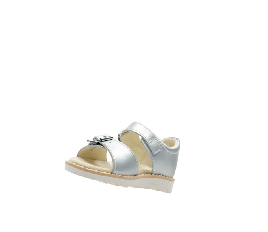 Sandalias Casuales Clarks Crown Bloom Cuero Niña Plateadas | VAHJ-06913