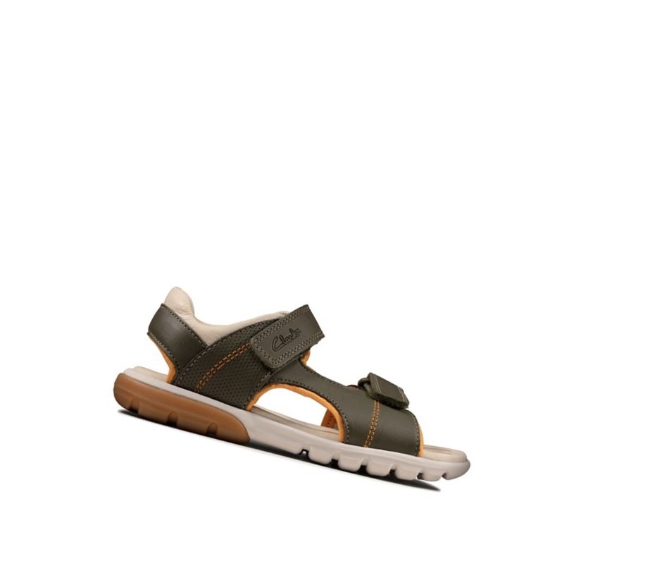 Sandalias Casuales Clarks Rocco Wave Cuero Niño Kaki | PIXD-21697