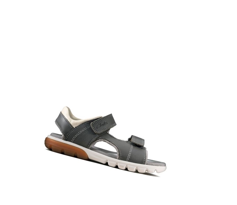 Sandalias Casuales Clarks Rocco Wave Cuero Niño Gris | XNQL-30296