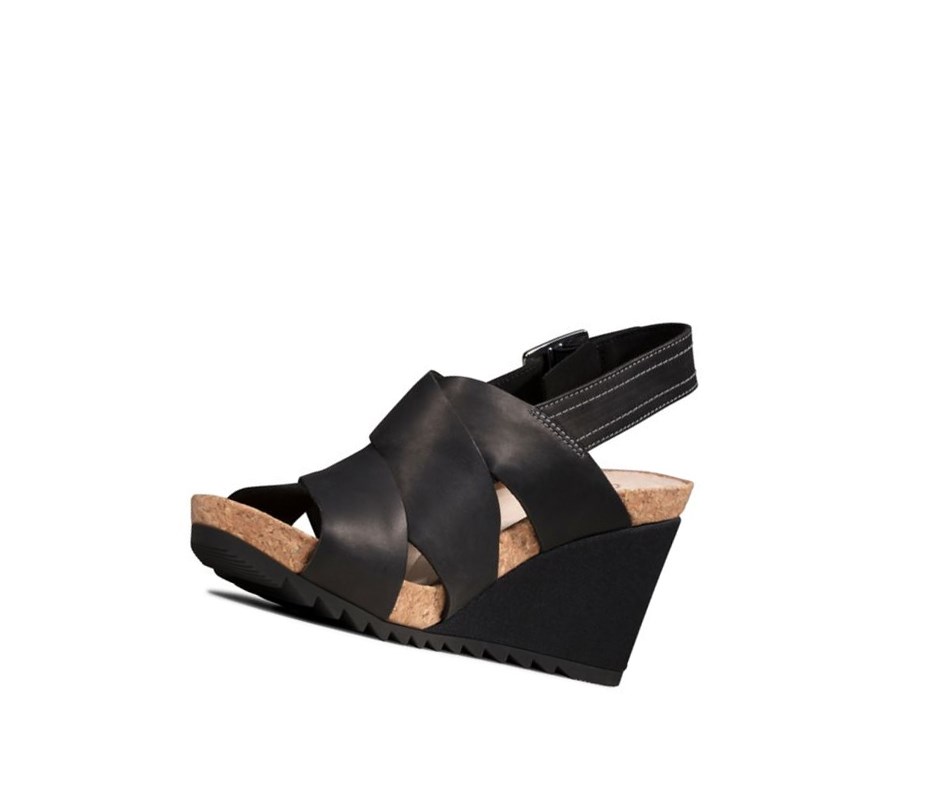 Sandalias Cuña Clarks Flex Sand Cuero Mujer Negras | XGEP-03726