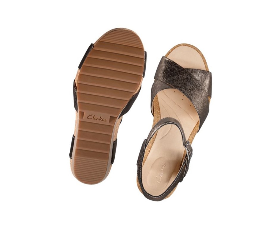 Sandalias Cuña Clarks Flex Sun Cuero Mujer Doradas | MOFI-65710