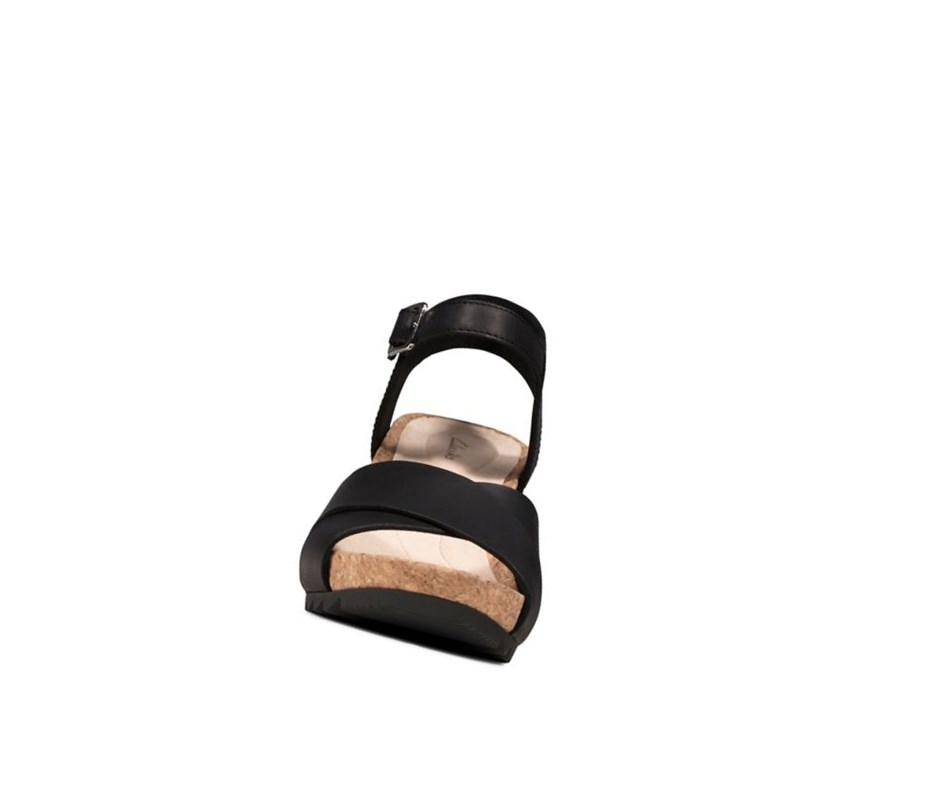 Sandalias Cuña Clarks Flex Sun Cuero Mujer Negras | UIQE-86153