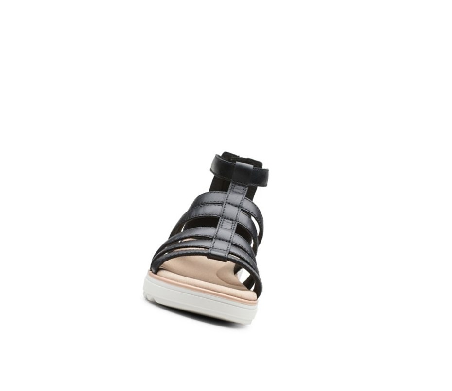 Sandalias Cuña Clarks Jillian Nina Cuero Mujer Negras | WNRZ-85671