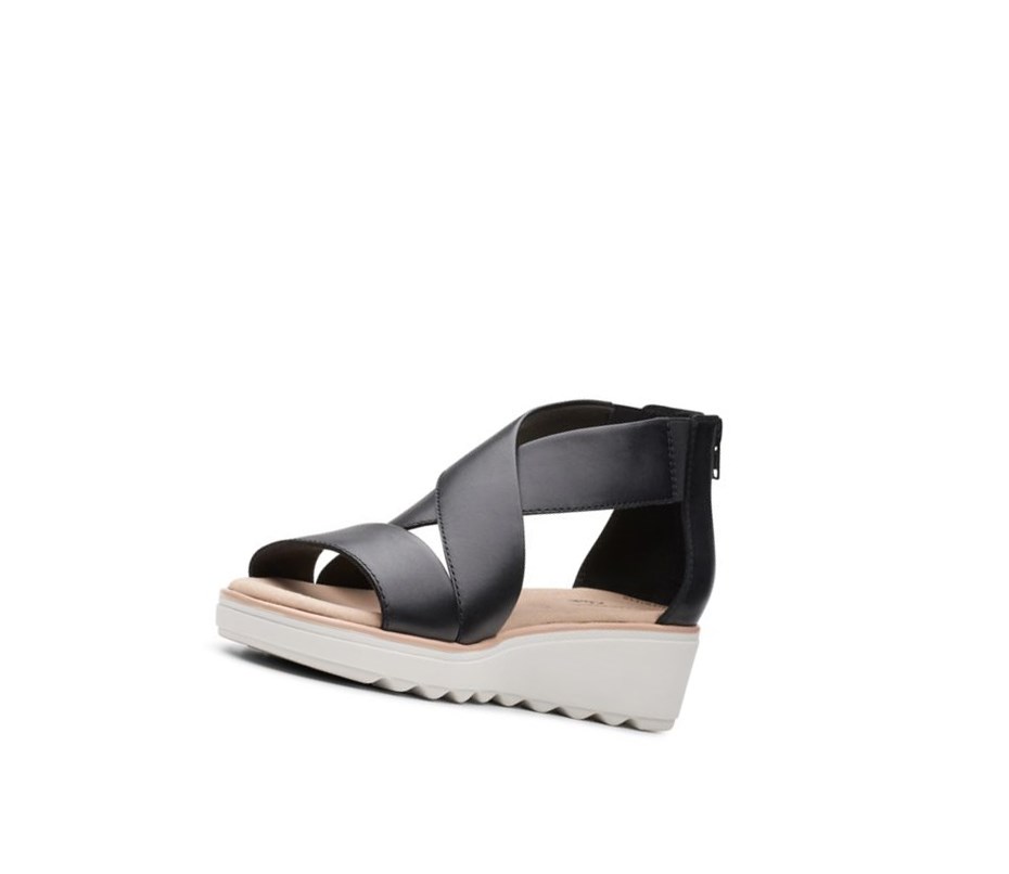 Sandalias Cuña Clarks Jillian Rise Cuero Mujer Negras | JHRS-41087