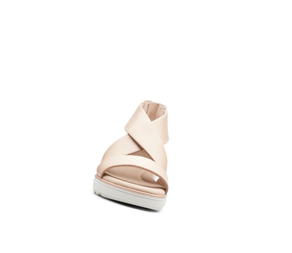 Sandalias Cuña Clarks Jillian Rise Cuero Mujer Arena | PGHR-09285