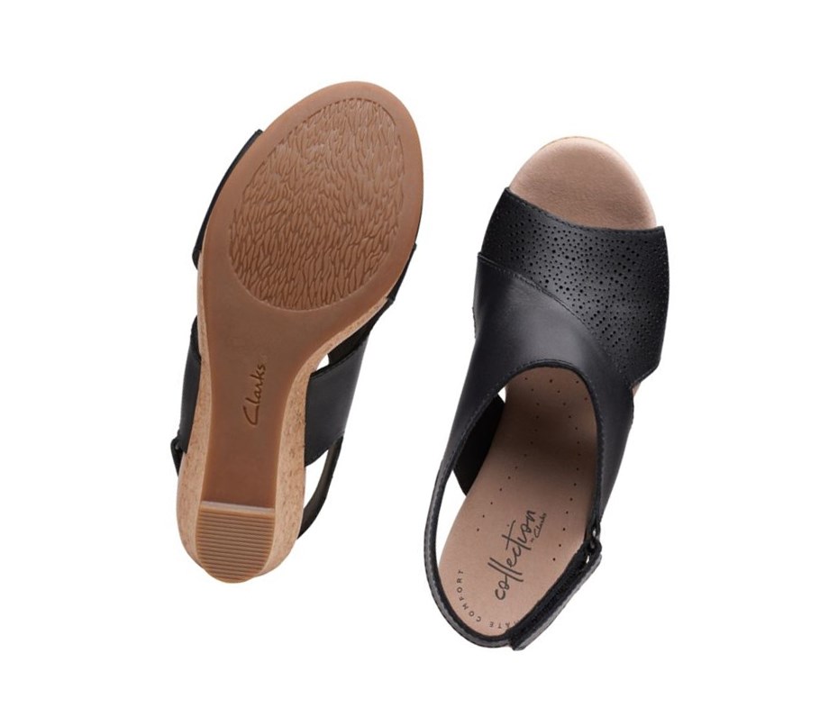 Sandalias Cuña Clarks Lafley Joy Cuero Mujer Negras | DPLI-39174