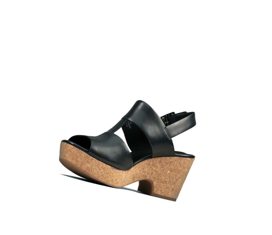 Sandalias Cuña Clarks Maritsa Glad Cuero Mujer Negras | GSLR-52860