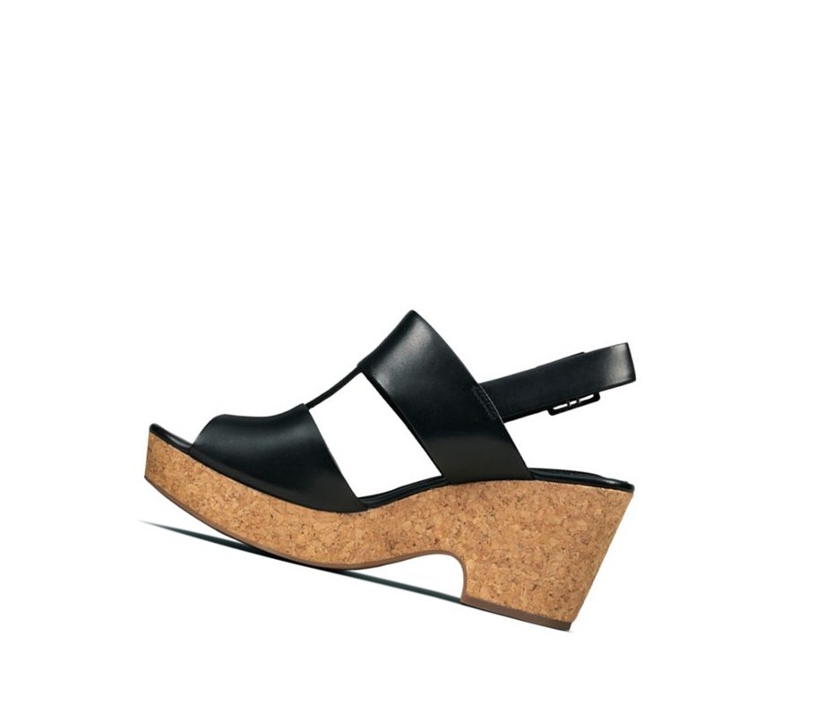 Sandalias Cuña Clarks Maritsa Glad Cuero Mujer Negras | GSLR-52860