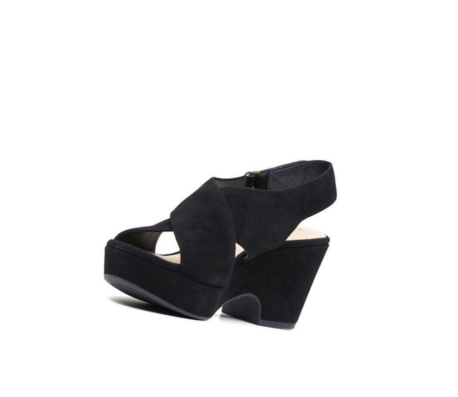 Sandalias Cuña Clarks Maritsa Lara Gamuza Mujer Negras | IDLC-76384