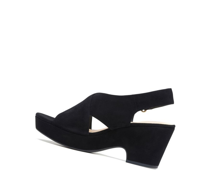 Sandalias Cuña Clarks Maritsa Lara Gamuza Mujer Negras | IDLC-76384