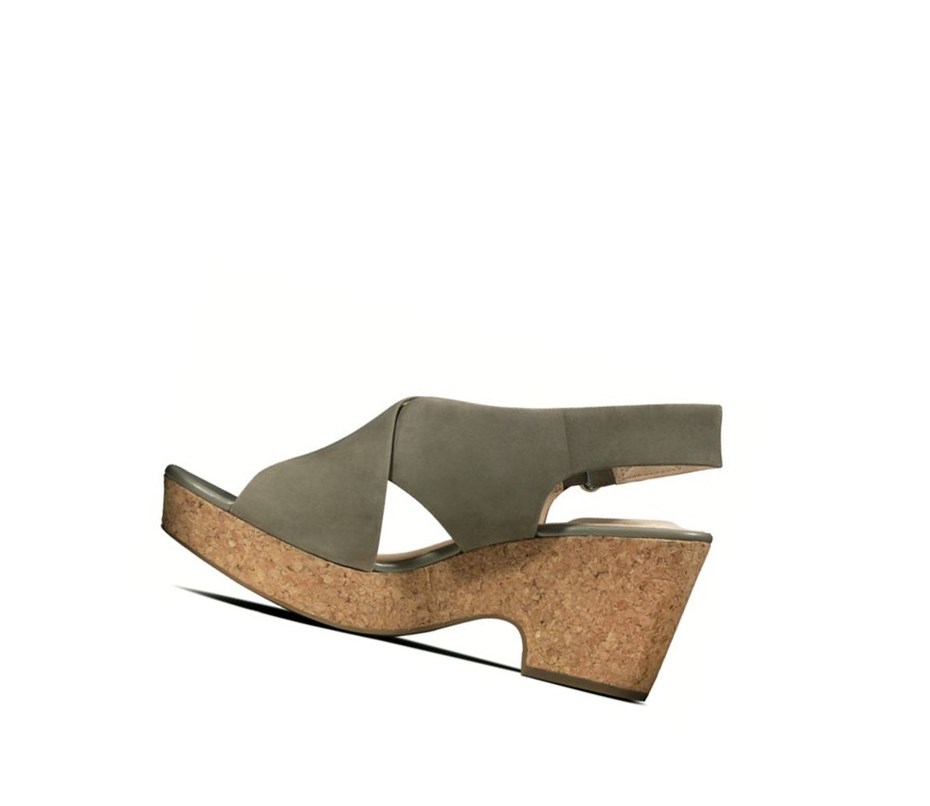 Sandalias Cuña Clarks Maritsa Lara Nubuck Mujer Verde Oliva | GHVD-68175