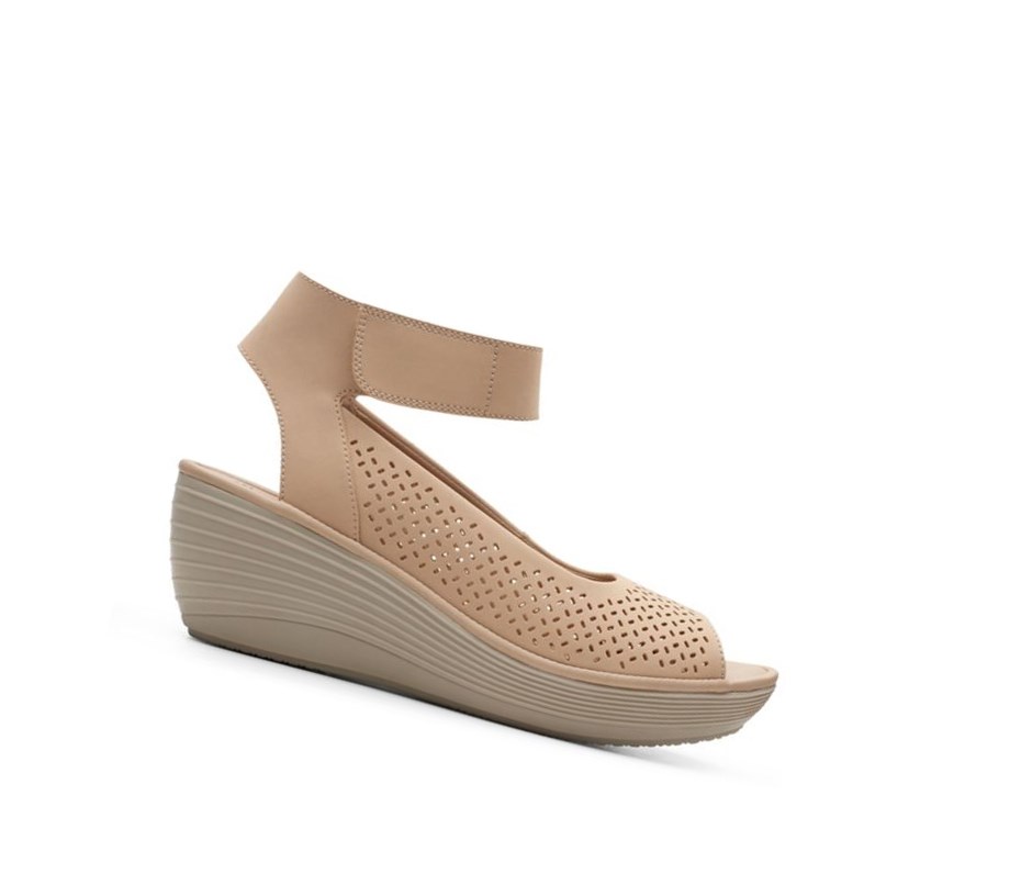 Sandalias Cuña Clarks Reedly Jump Textil Mujer Beige | HIAJ-42706