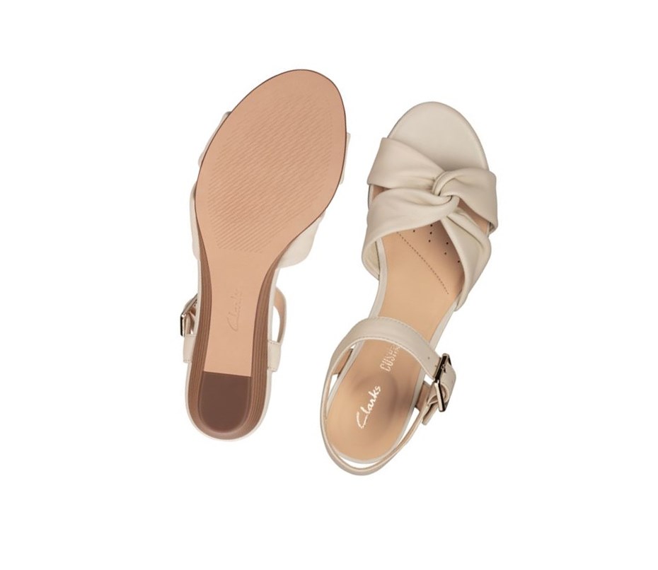 Sandalias Cuña Clarks Sense Correa Cuero Mujer Blancas | JZQR-09638