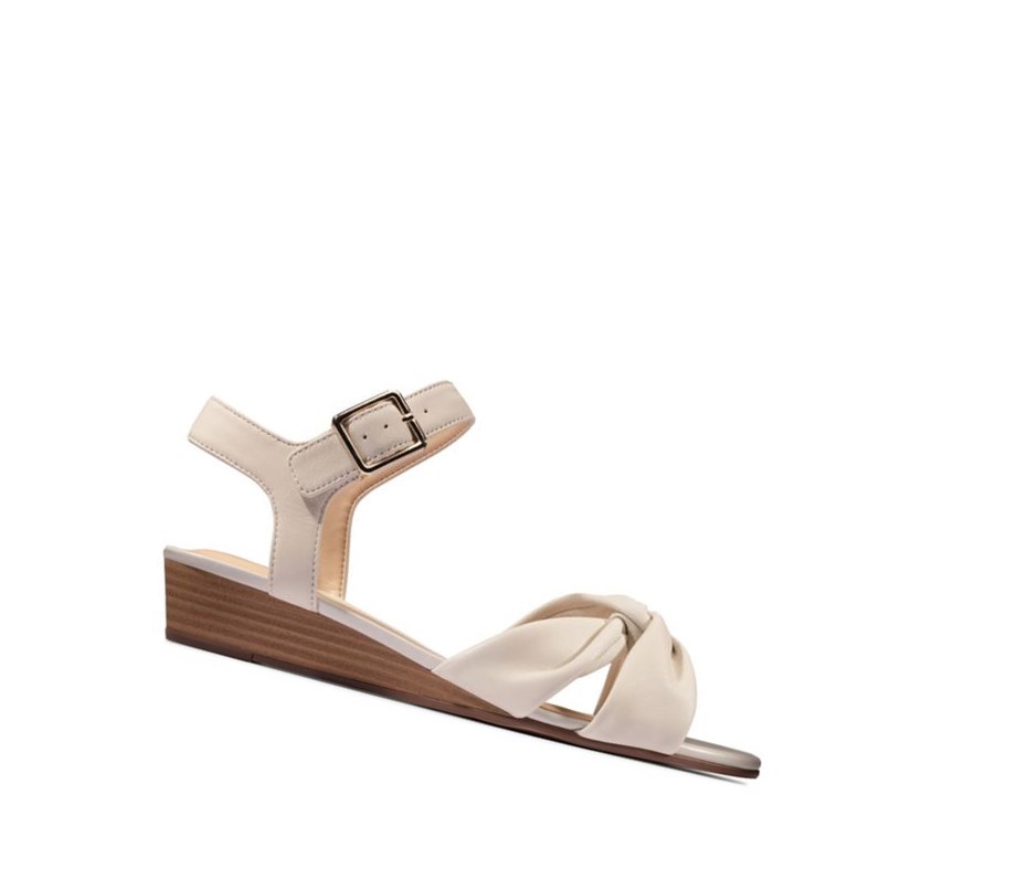 Sandalias Cuña Clarks Sense Correa Cuero Mujer Blancas | JZQR-09638