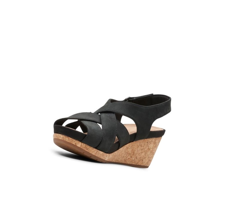 Sandalias Cuña Clarks Un Capri Step Nubuck Gamuza Mujer Negras | BYIU-19582