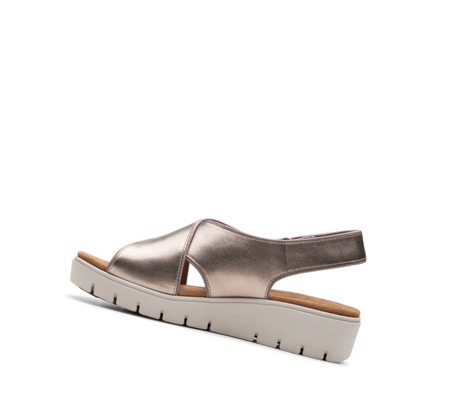 Sandalias Cuña Clarks Un Karely Sun Cuero Mujer Doradas Metal | OLKP-96287