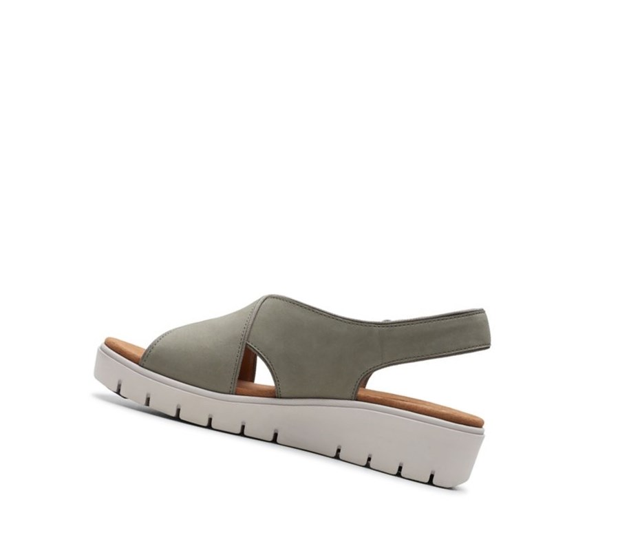 Sandalias Cuña Clarks Un Karely Sun Nubuck Gamuza Mujer Verde Oliva | EGAB-95017