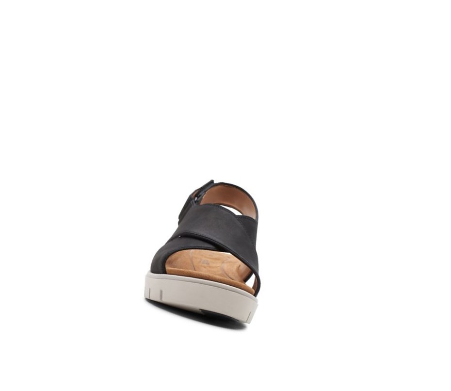 Sandalias Cuña Clarks Un Karely Sun Nubuck Gamuza Mujer Negras | EXBT-78021